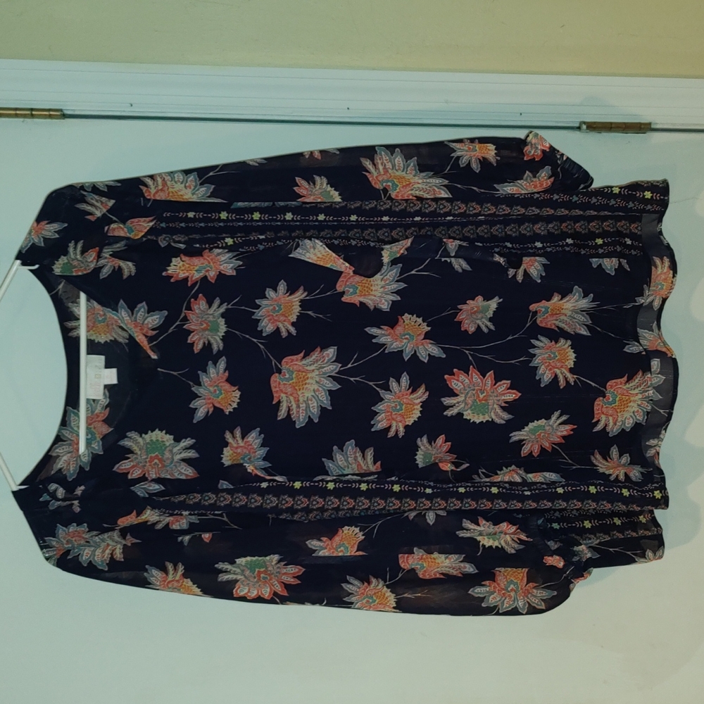 Belle by Kim Gravel Chiffon Blouson Sleeve Ruffle Top